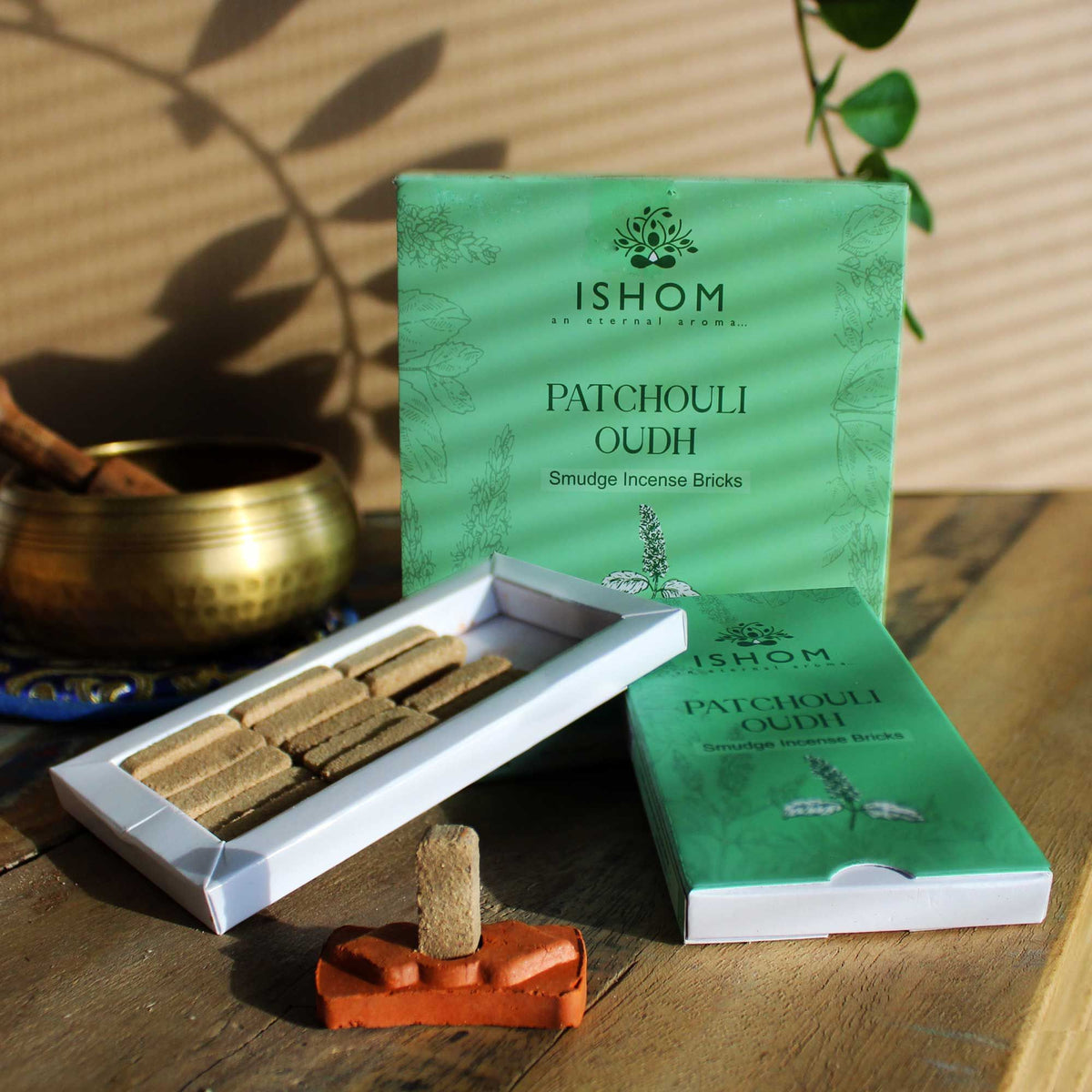 Paquete de 15 ladrillos de incienso natural y quemador - Madera de pachulí