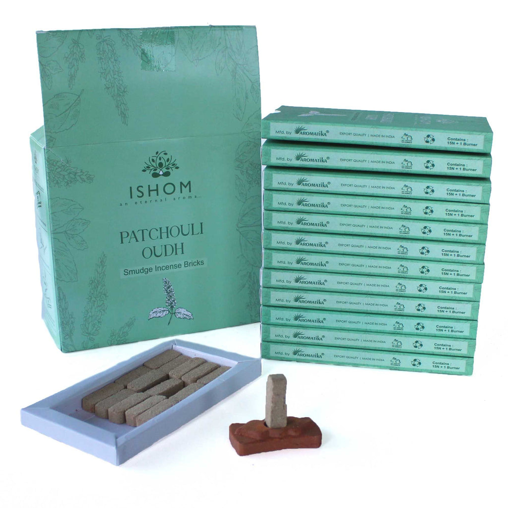 Paquete de 15 ladrillos de incienso natural y quemador - Madera de pachulí