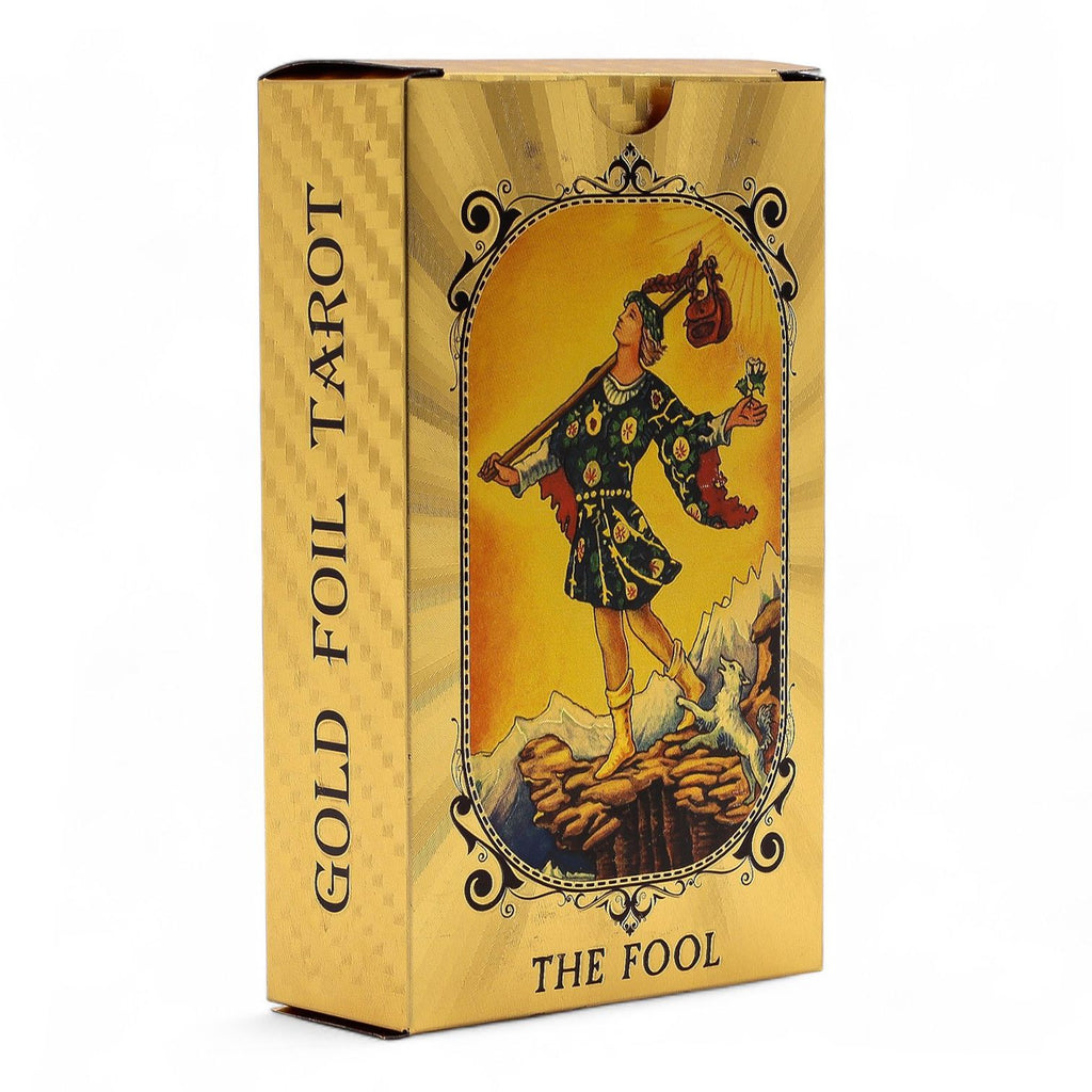 Conjunto de cartas de tarot con foil azul y dorado - Ojo que todo lo ve - con folleto